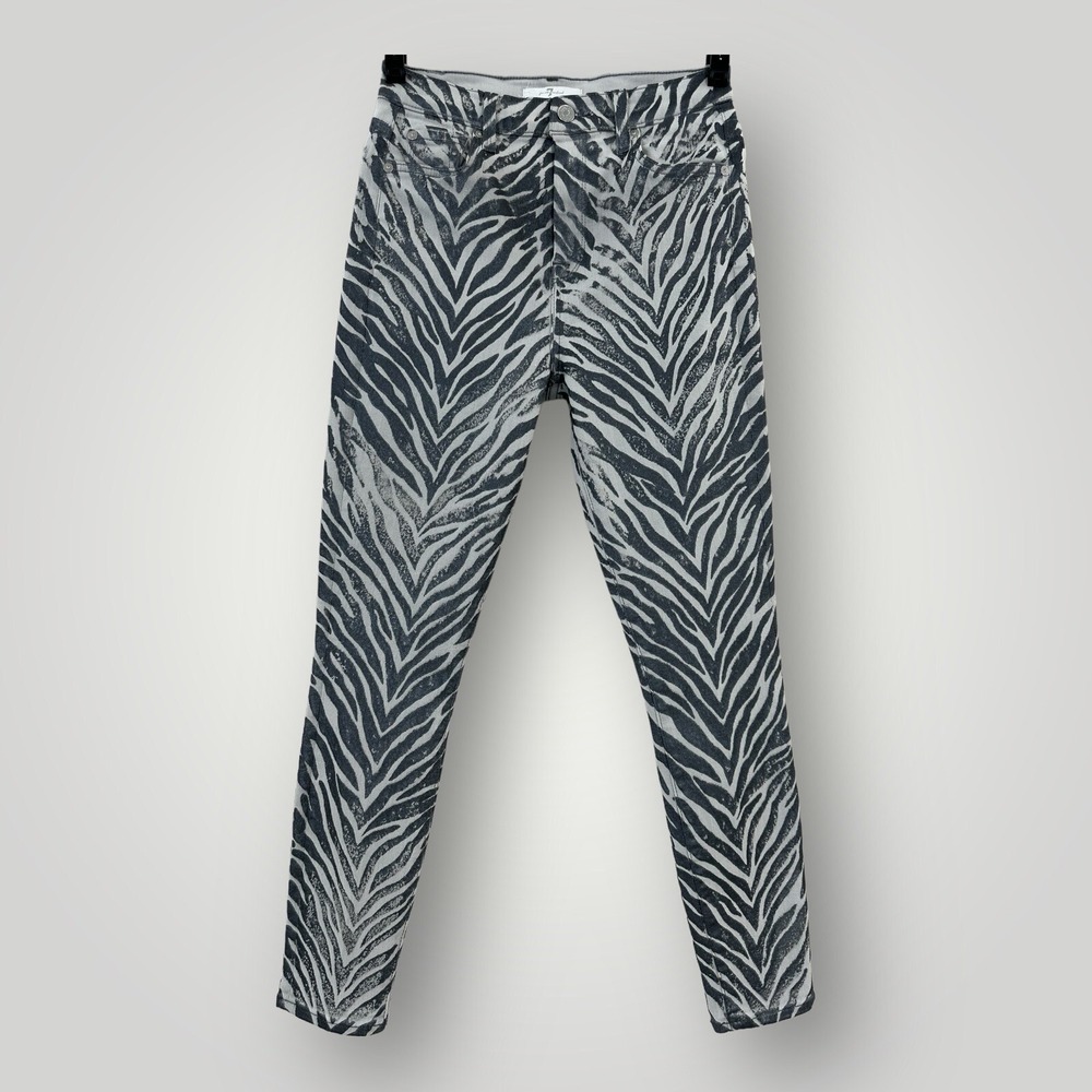 7 For All Mankind Jeans‎ Womens 26 Gray Zebra Pattern Super Stretch Skinny